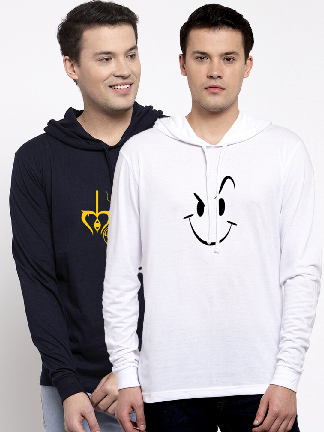 

Friskers Men Pack Of 2 Navy Blue & White Printed Pure Cotton T-shirt