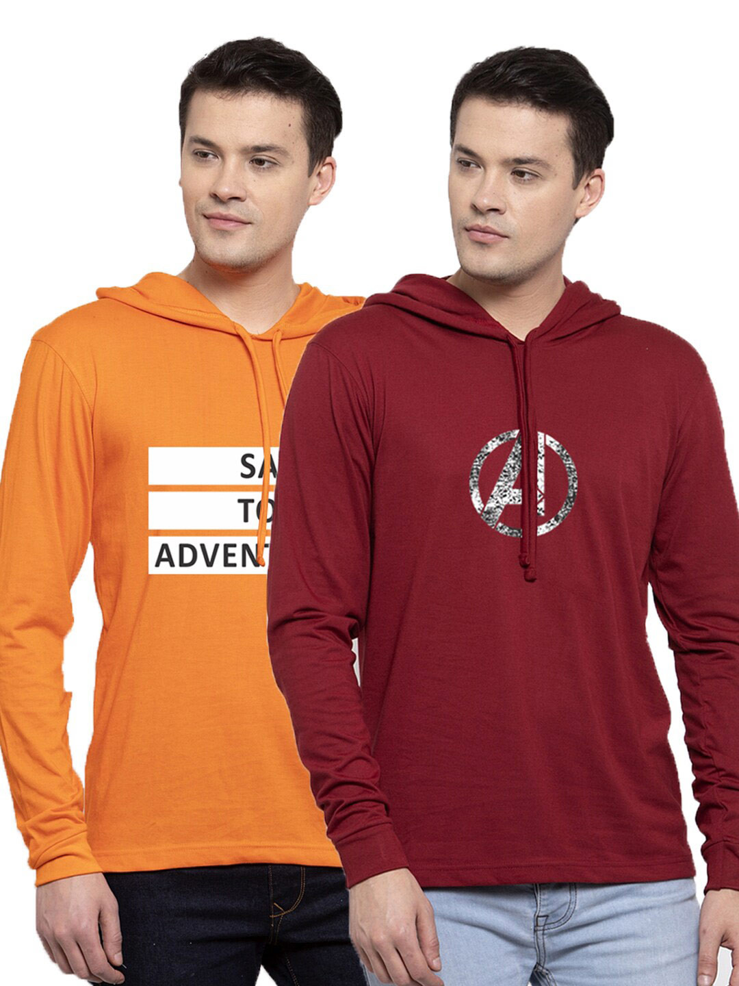 

Friskers Men Pack of 2 Printed Pure Cotton T-shirts, Orange