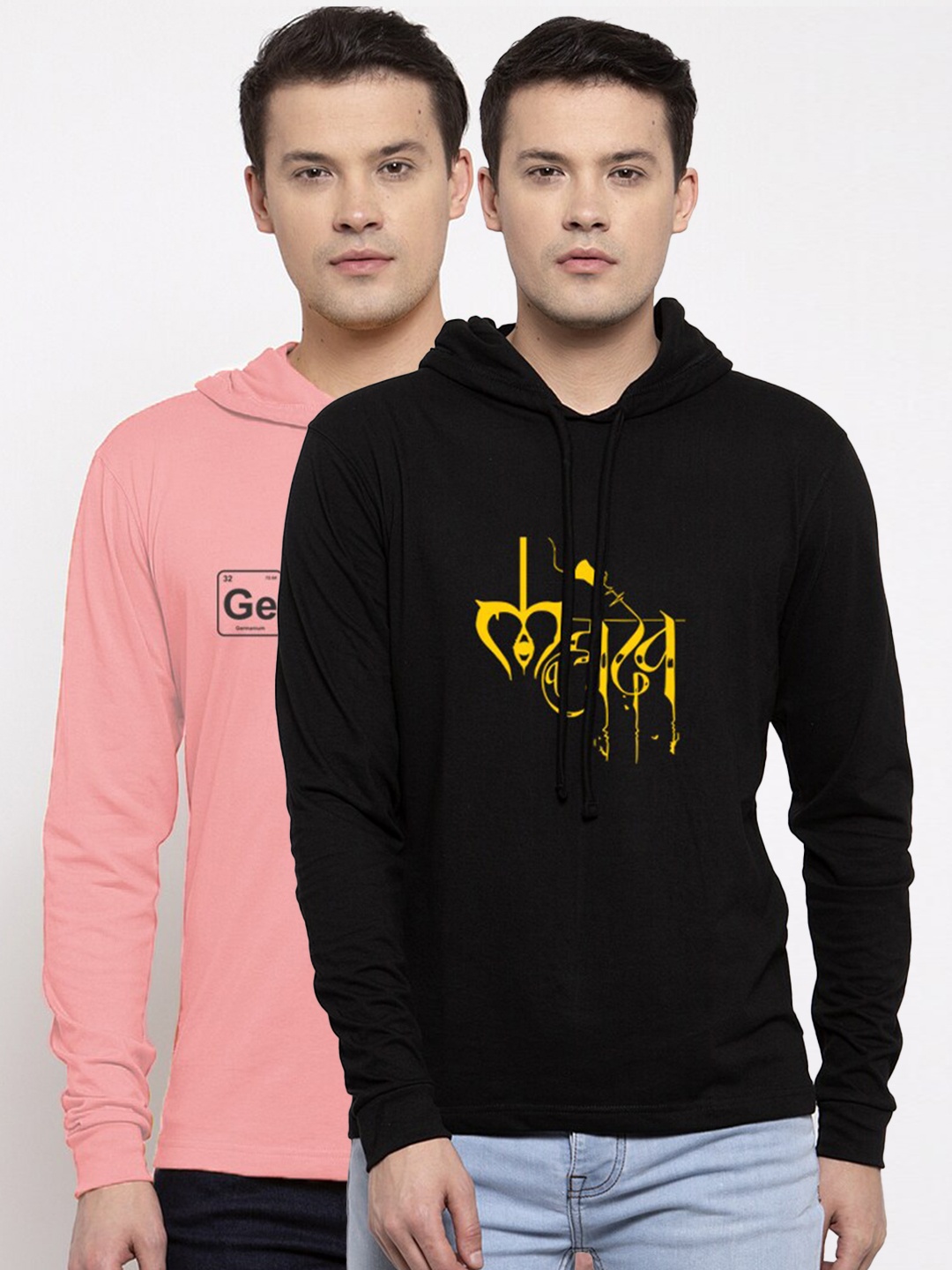Friskers Men Pack Of 2 Printed Pure Cotton T-shirt, Black