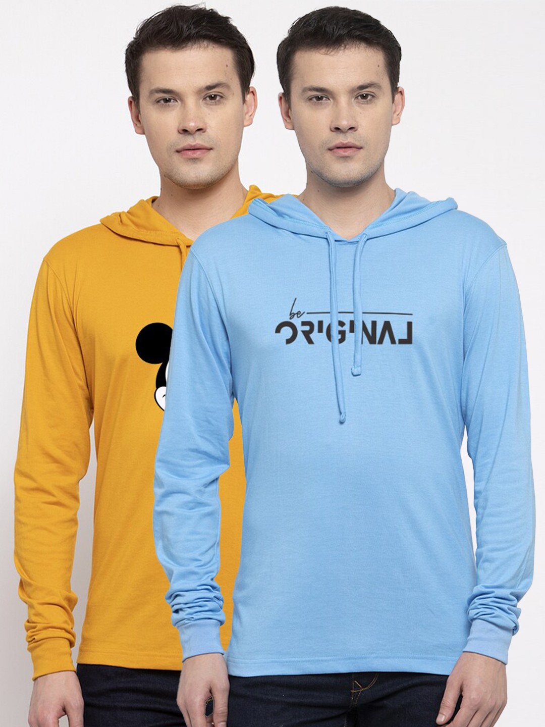 

Friskers Men Pack of 2 Printed Pure Cotton T-shirts, Yellow