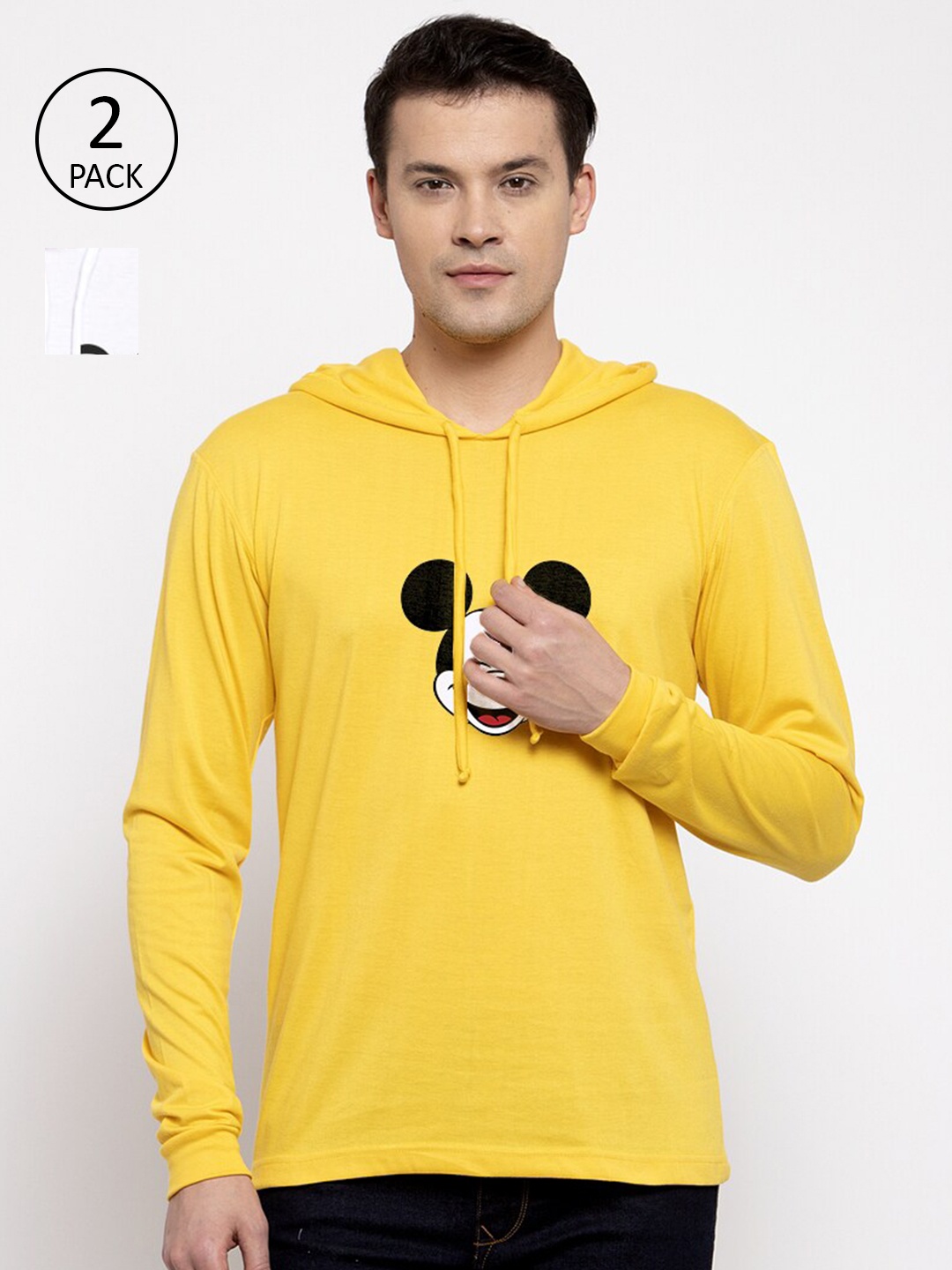 

Friskers Men Pack of 2 Printed Pure Cotton T-shirts, Yellow