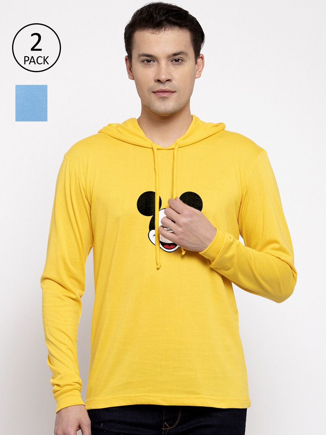 

Friskers Men Pack of 2 Printed Pure Cotton T-shirts, Yellow