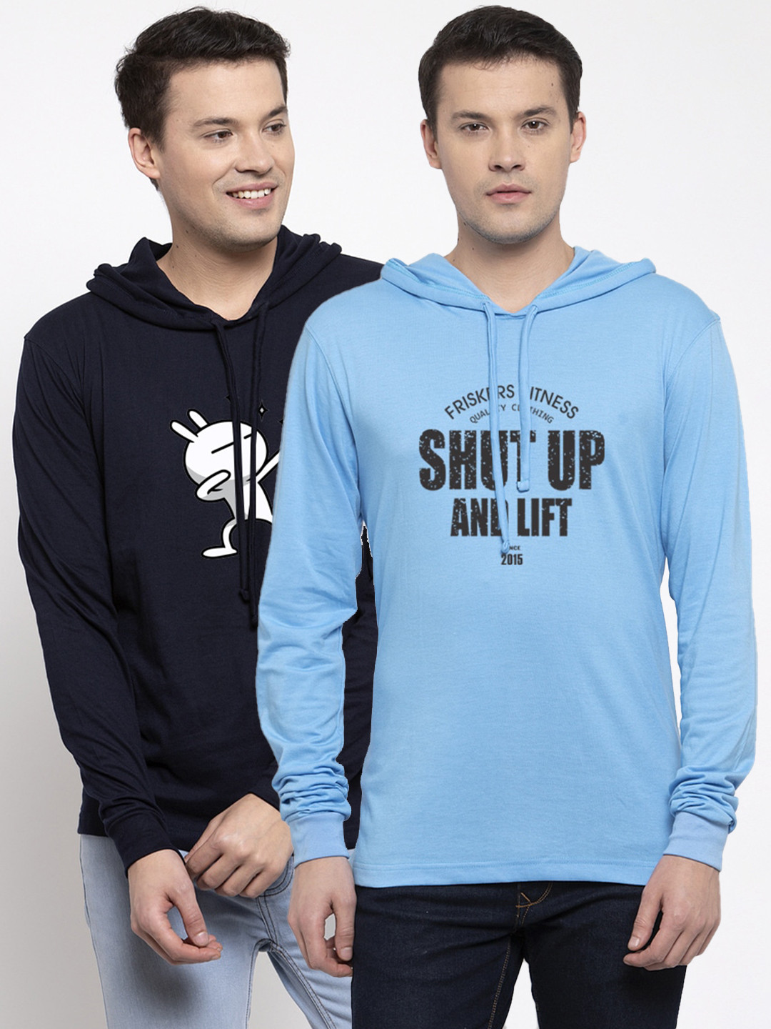 

Friskers Men Pack of 2 Printed Pure Cotton T-shirts, Navy blue