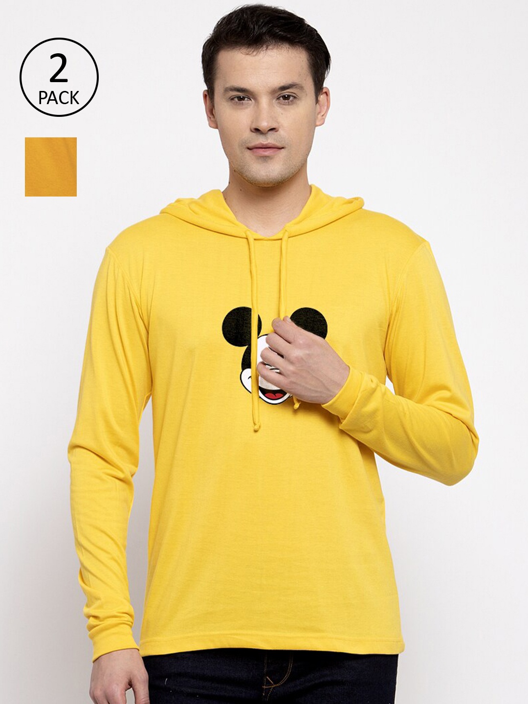 

Friskers Men Pack of 2 Yellow Printed Pure Cotton T-shirts