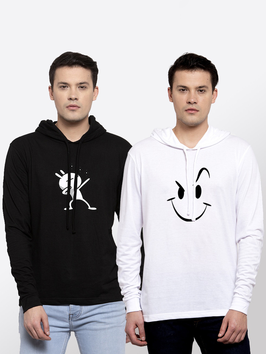 

Friskers Men Pack Of 2 Black & White Printed Pure Cotton Pockets T-shirt