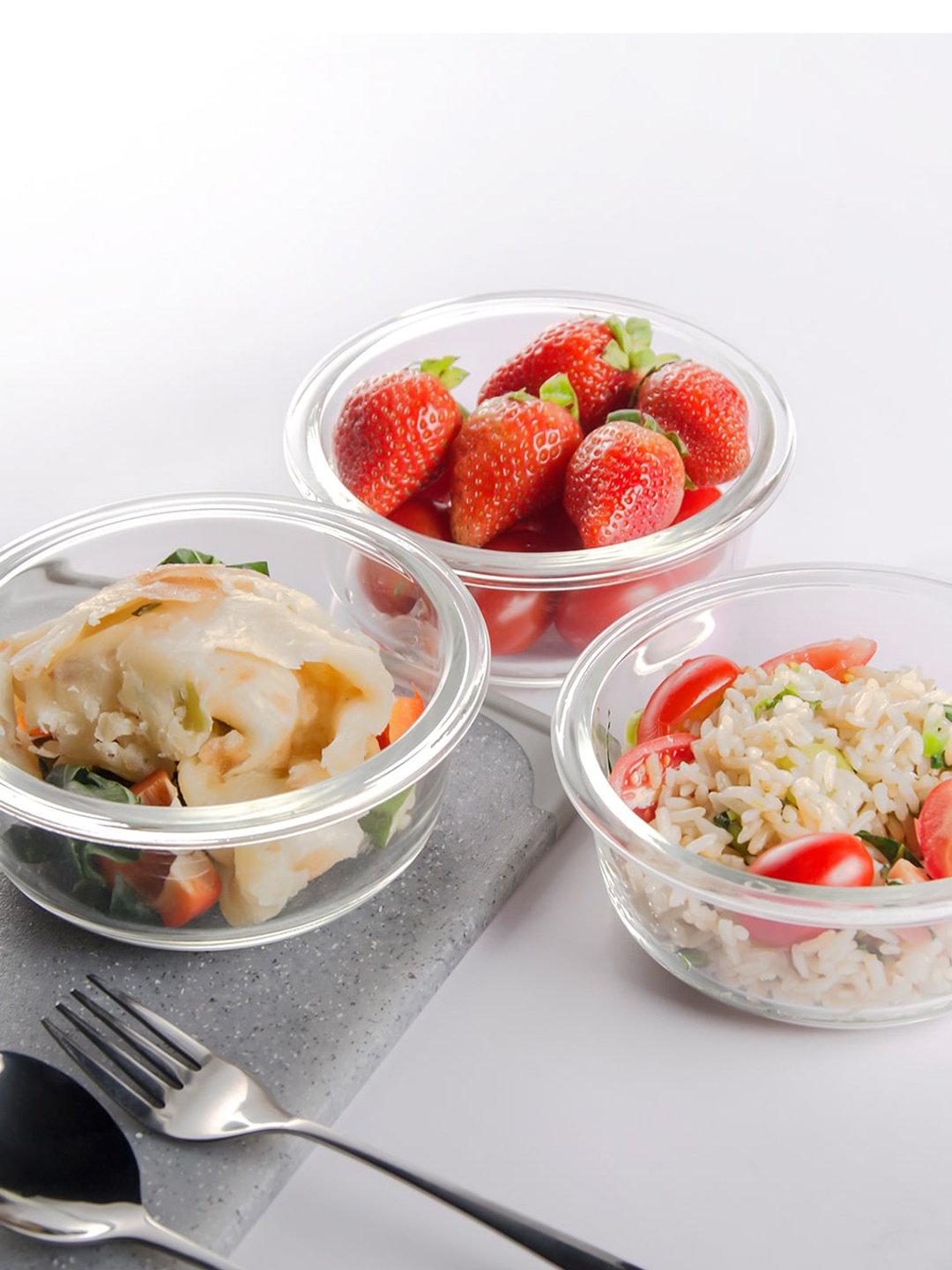 

Home Puff Set Of 3 Green Transparent Airtight Lunch Box With Carry Bag 1200ml