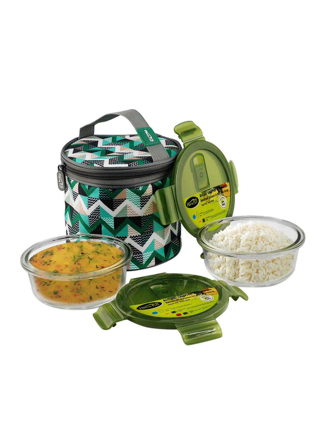 

Home Puff Green & Transparent Set Of 2 Solid Airtight Lunch Box 800 ml