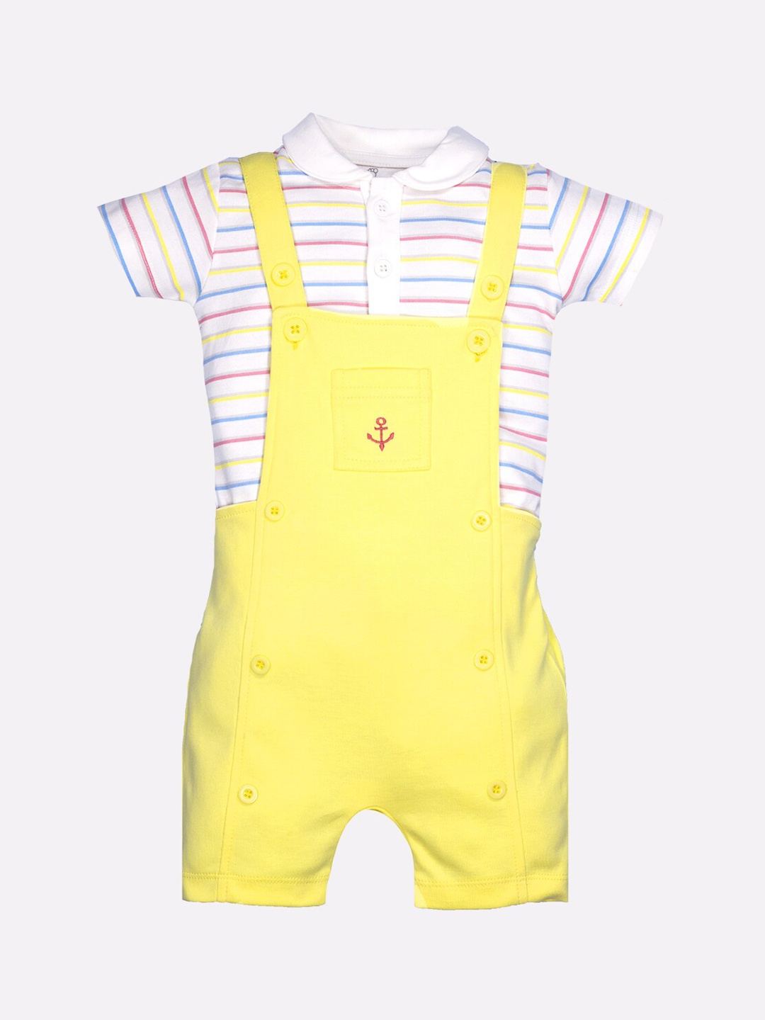 

BABY GO Infant Boys Yellow & White Solid Dungaree With T-Shirt