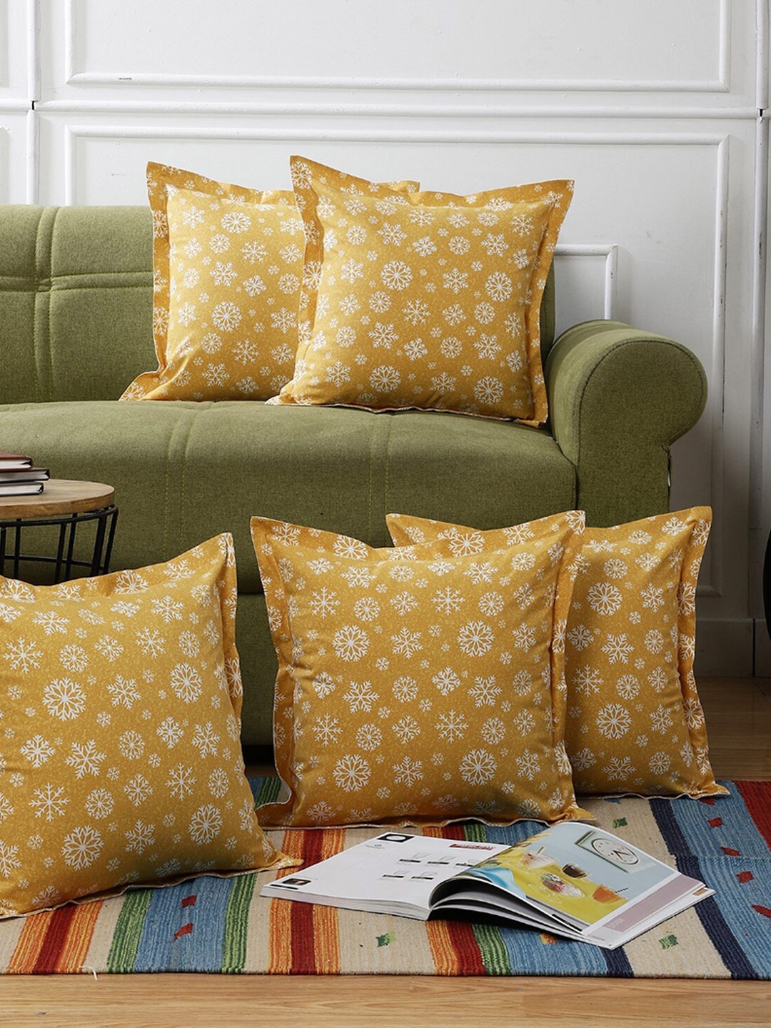 

The Decor Mart Yellow & White Set of 5 Ethnic Motifs Square Cushion Covers