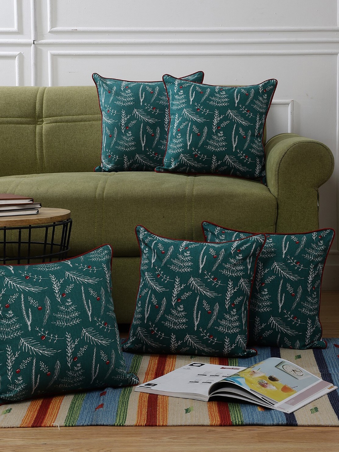 

The Decor Mart Set of 5 Green & White Floral Square Cushion Covers