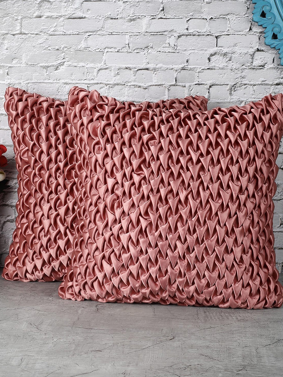

The Decor Mart Pink Set of 2 Satin Square Cushion Covers