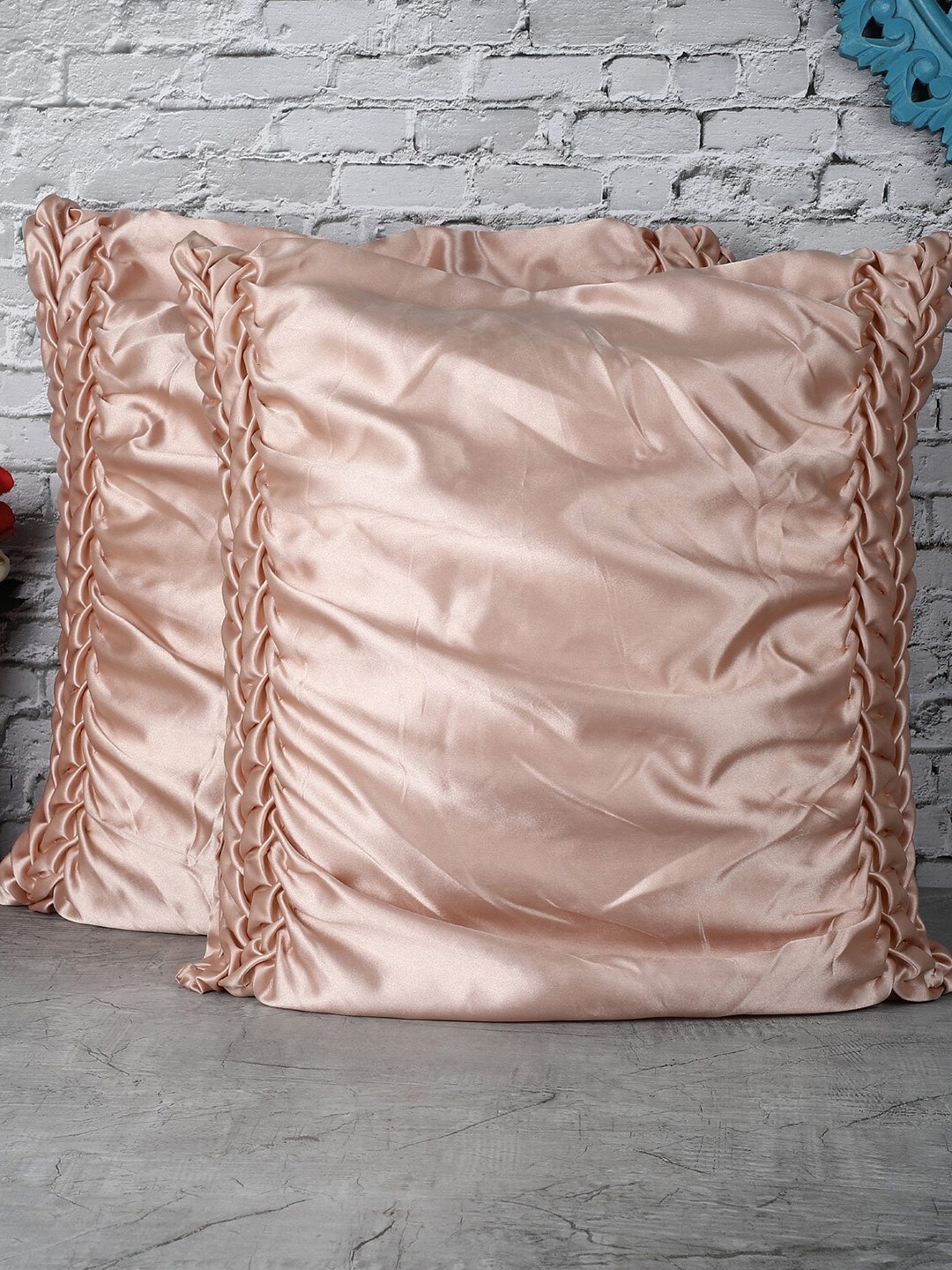 

The Decor Mart Peach-Coloured Set of 2 Satin Square Cushion Covers