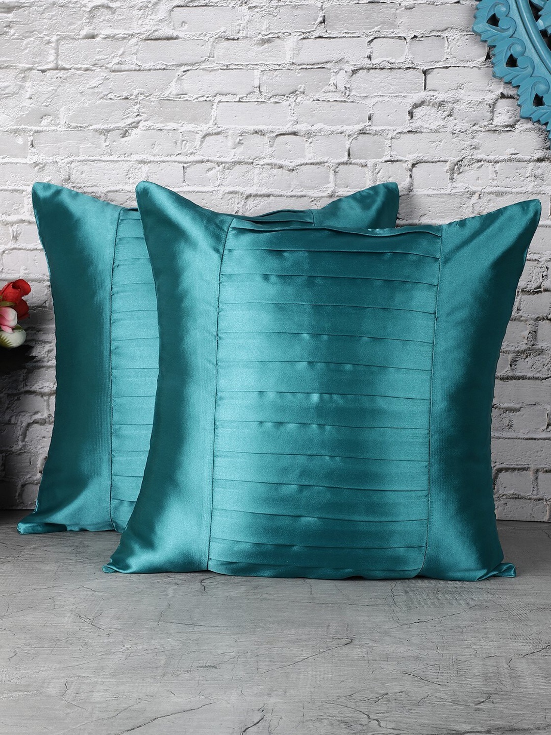 

The Decor Mart Turquoise Blue Set of 2 Satin Square Cushion Covers