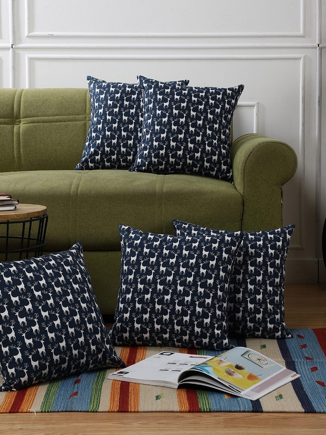 

The Decor Mart Navy Blue Set of 5 Printed Square Cushion Covers