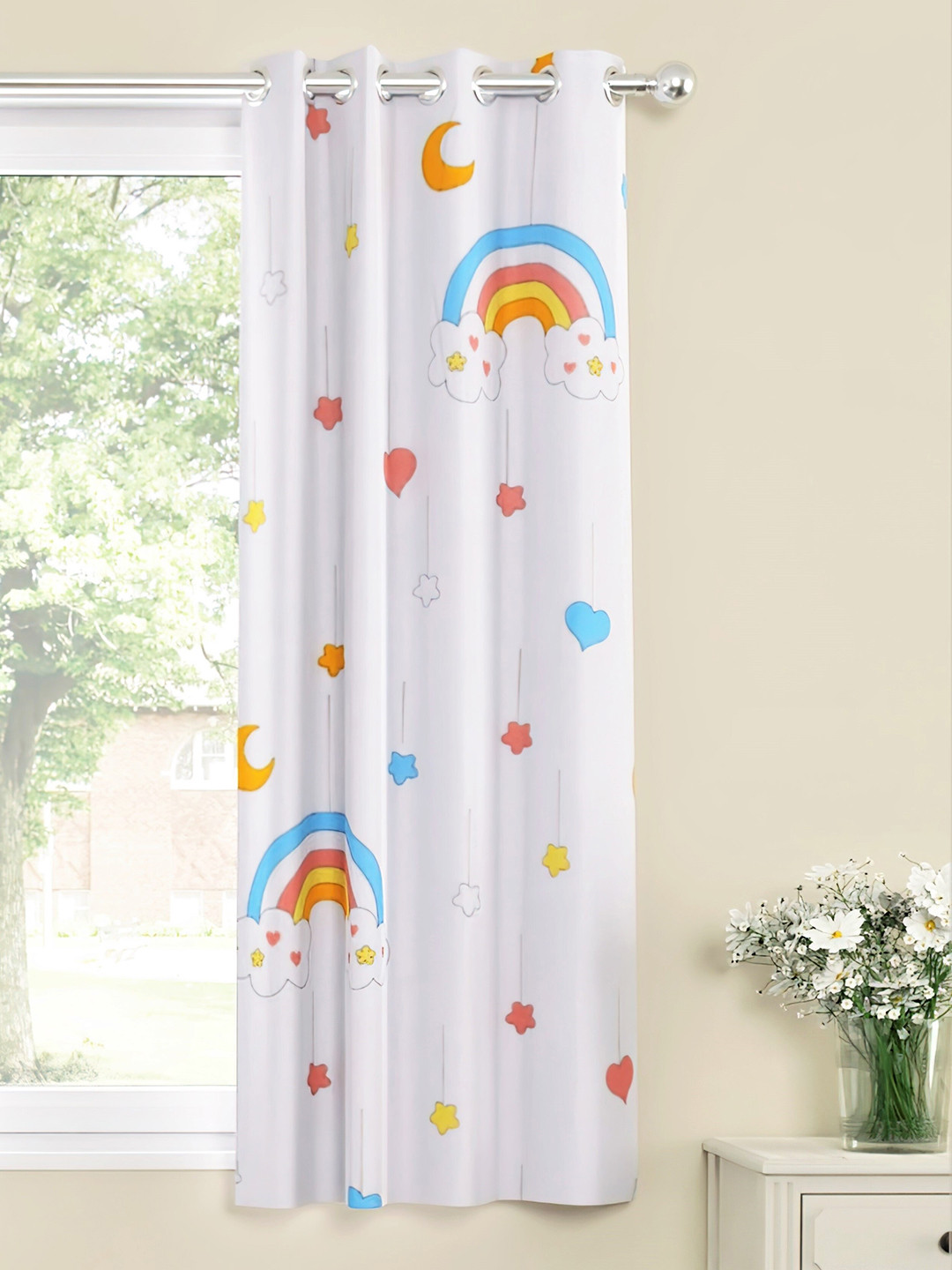 

URBAN SPACE White & Orange Quirky Window Curtain