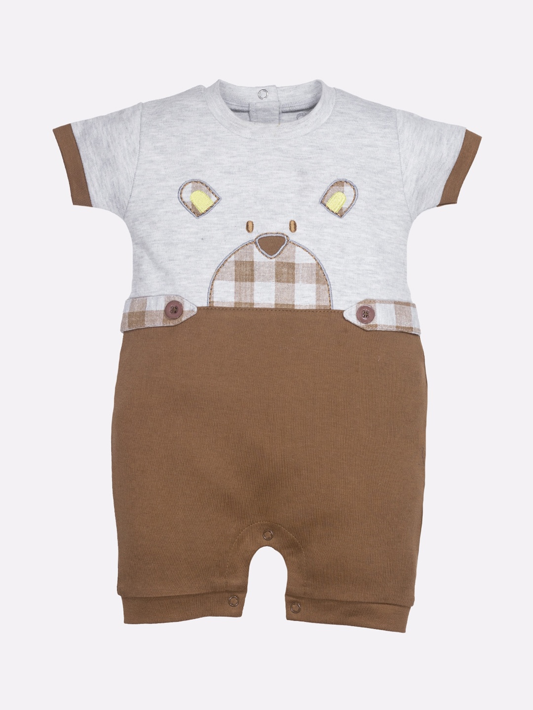 

BABY GO Infant Boys Brown & White Solid Pure Cotton Rompers