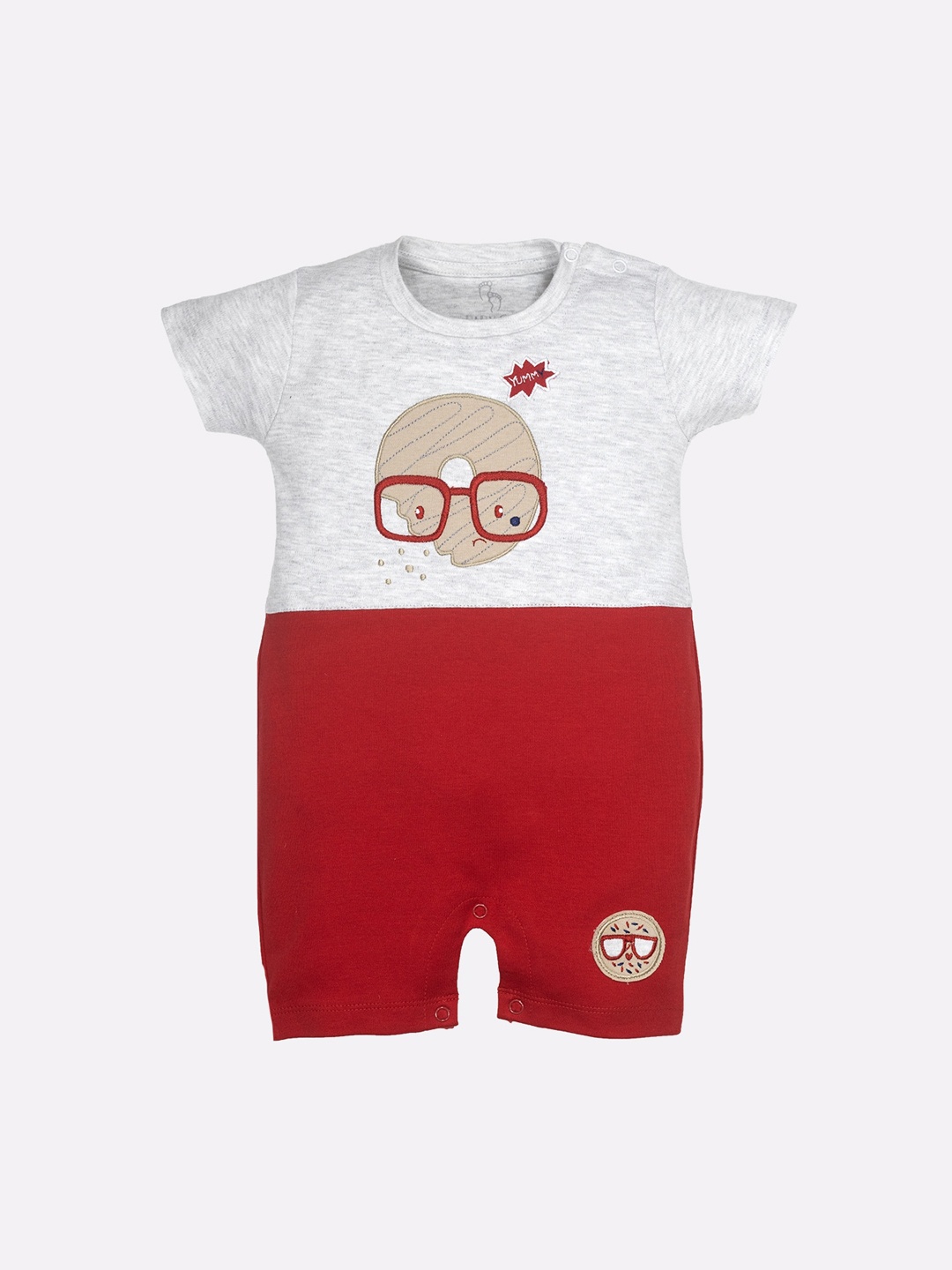 

BABY GO Infant Boys Grey & Red Colourblocked Pure Cotton Rompers