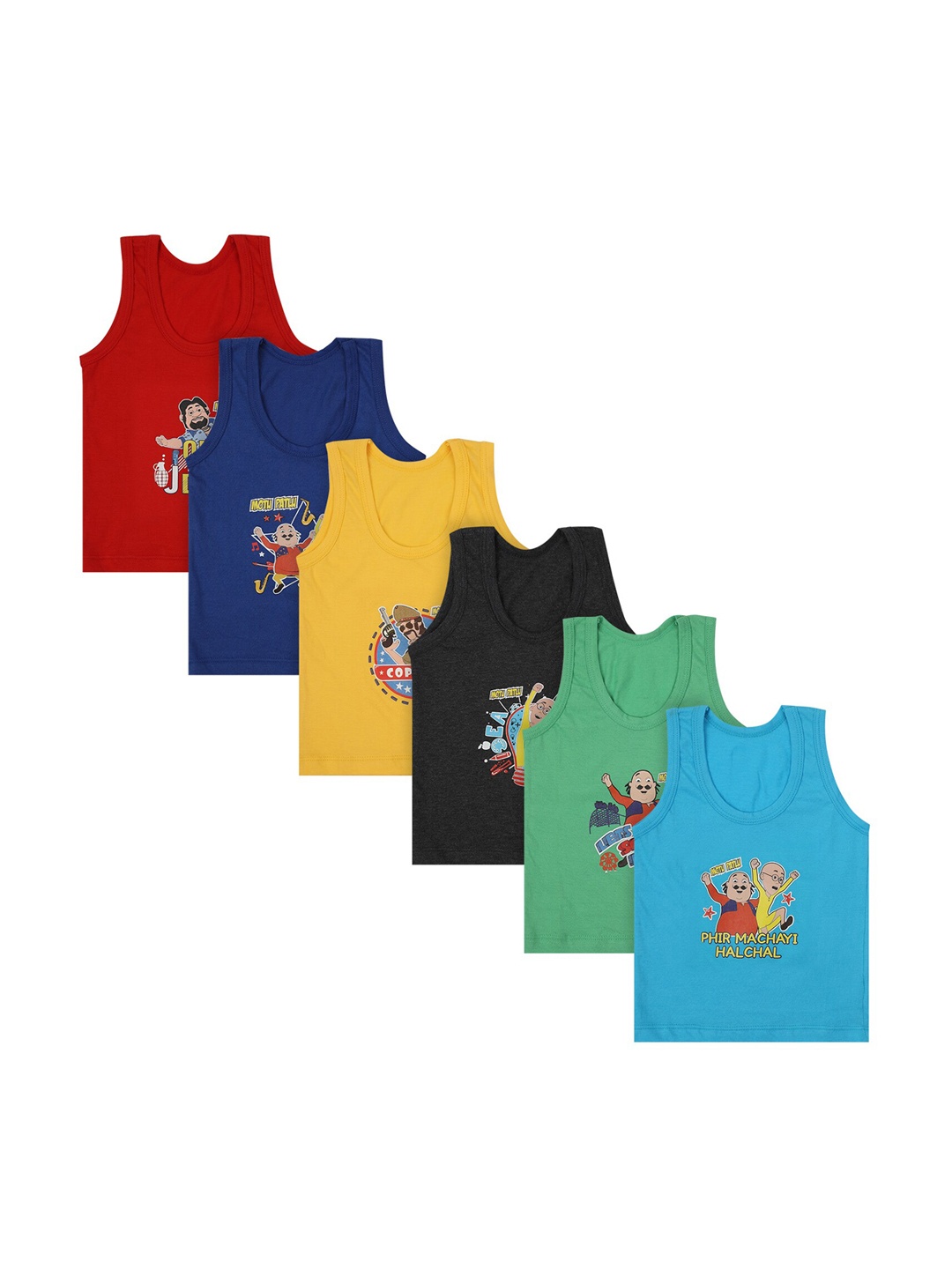 

Bodycare Kids Boys Pack Of 6 Assorted Motu Patlu Cotton Basic Innerwear Vests