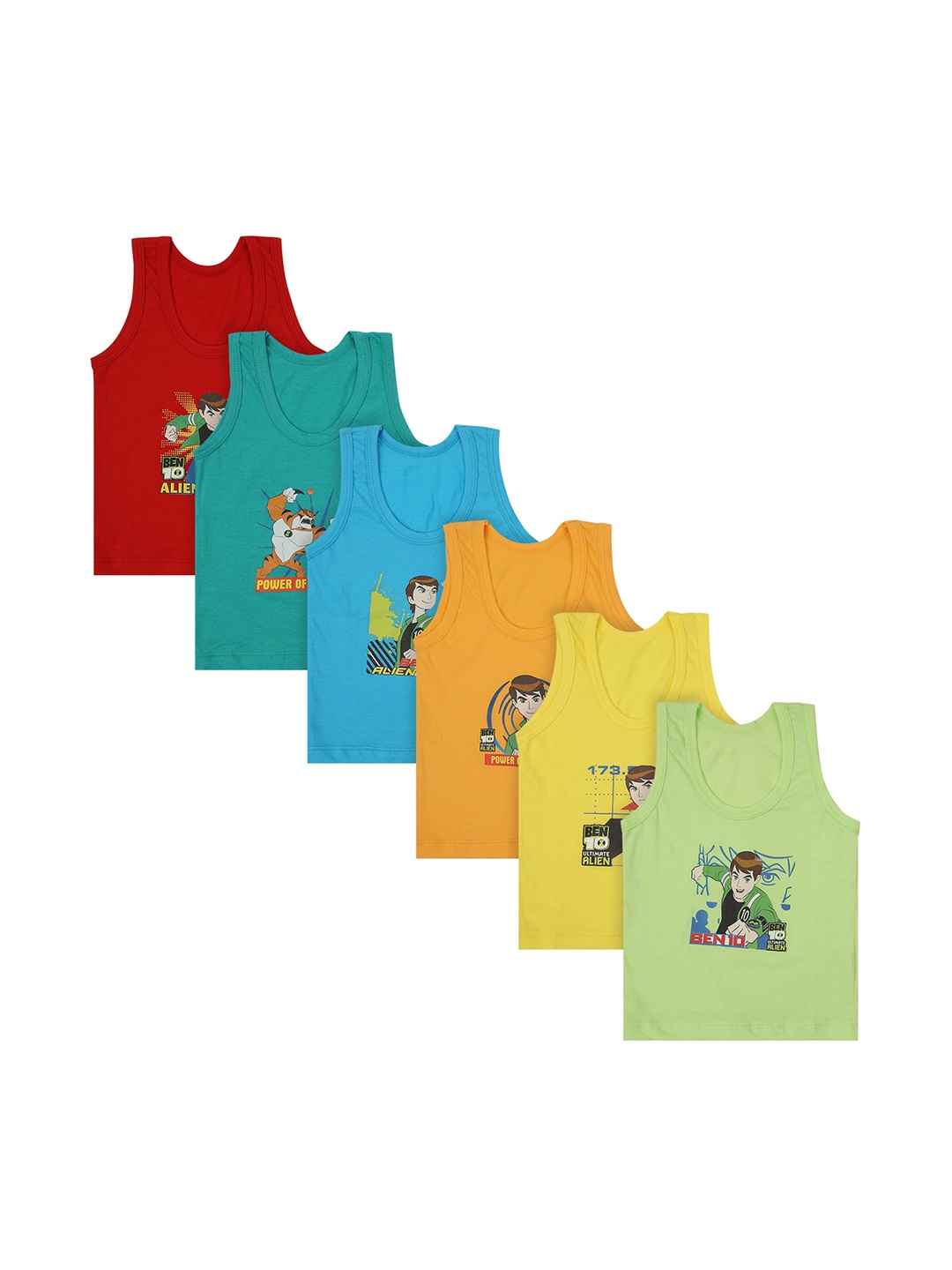 

Bodycare Kids Boys Pack Of 6 Assorted Ben 10 Cotton Basic Innerwear Vests