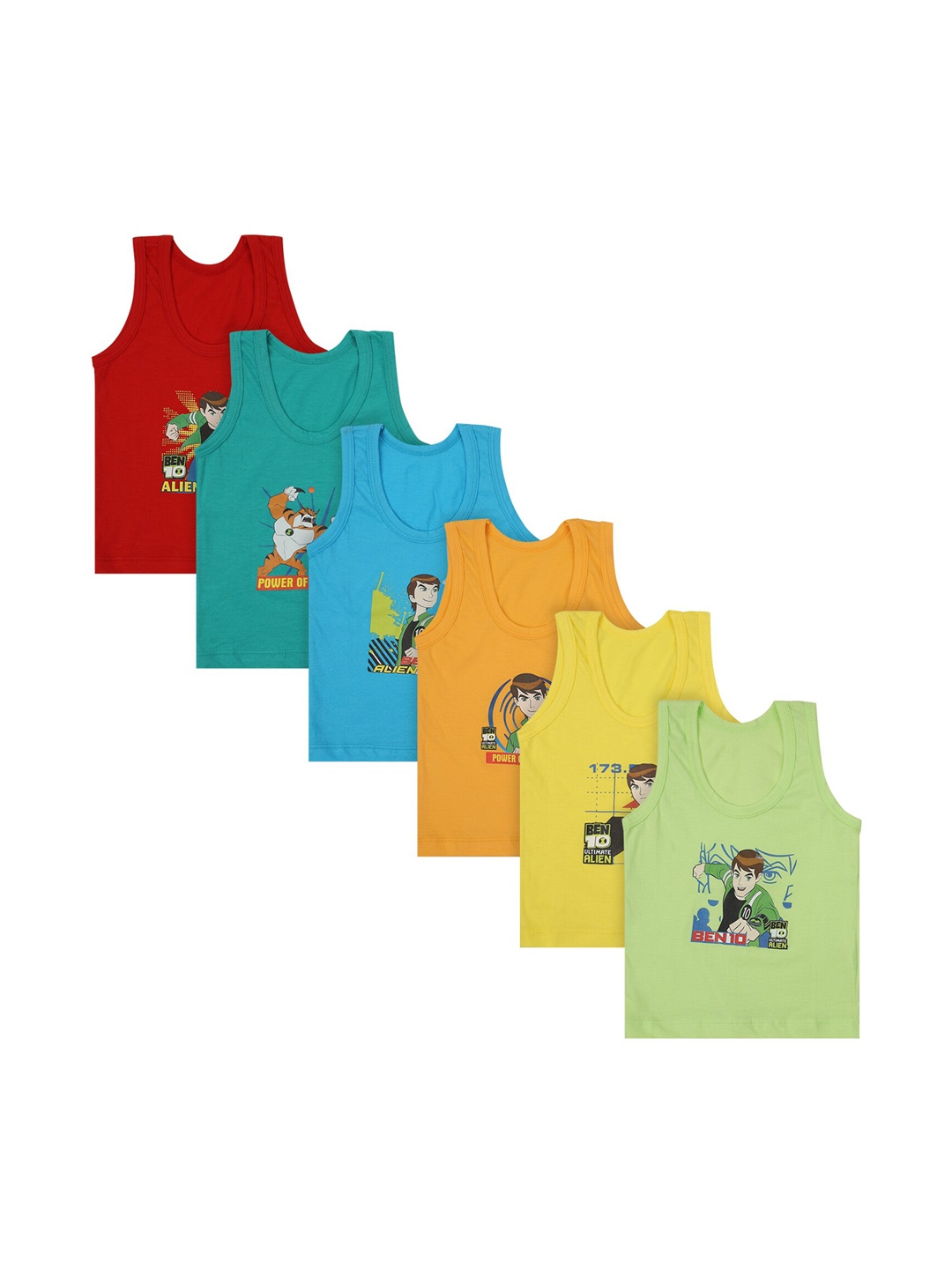 

Bodycare Kids Boys Pack Of 6 Assorted Ben 10 Cotton Basic Innerwear Vests