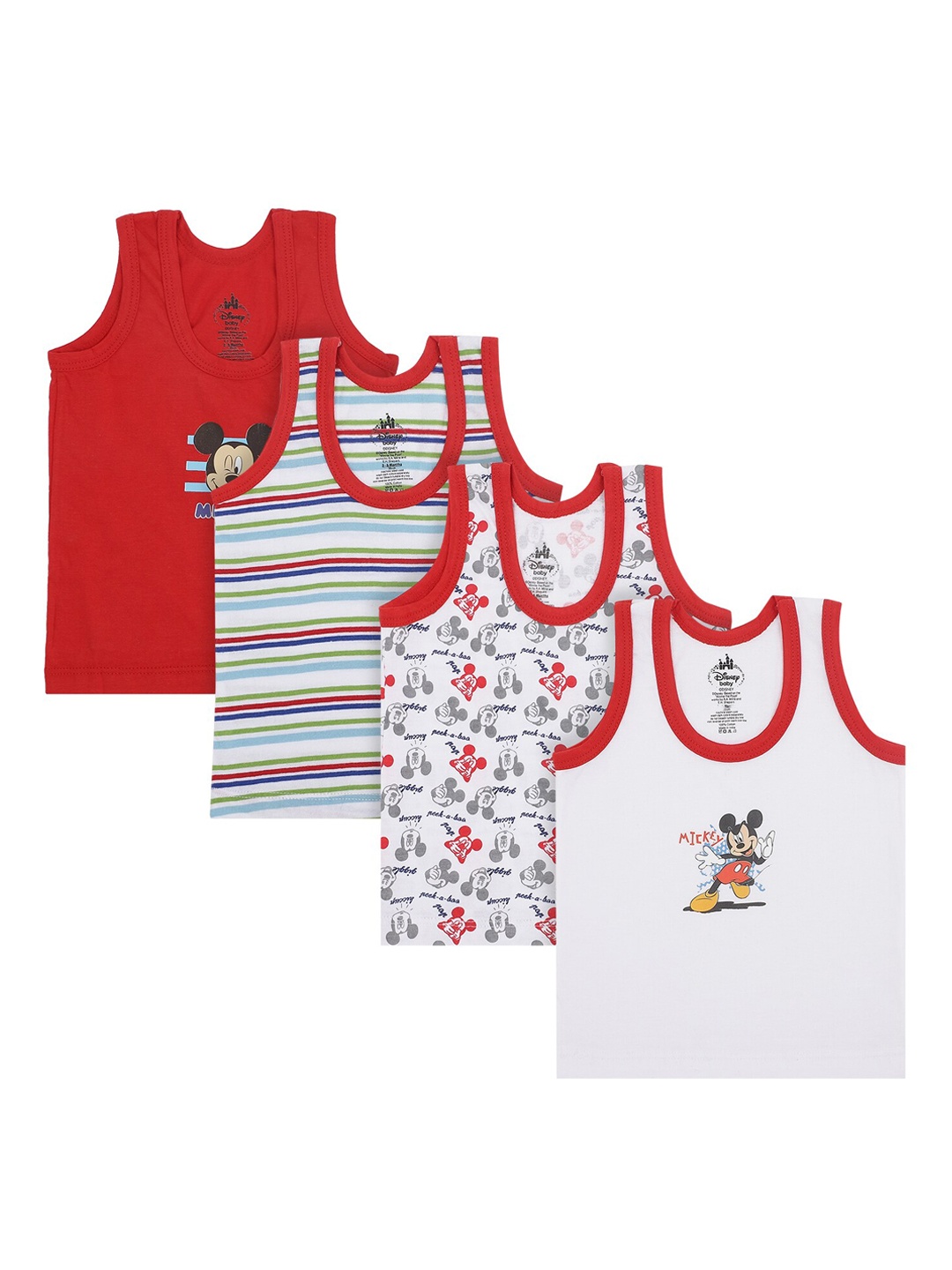 

Bodycare Kids Boys Pack Of 4 Assorted Mickey Mouse Cotton Basic Innerwear Vests