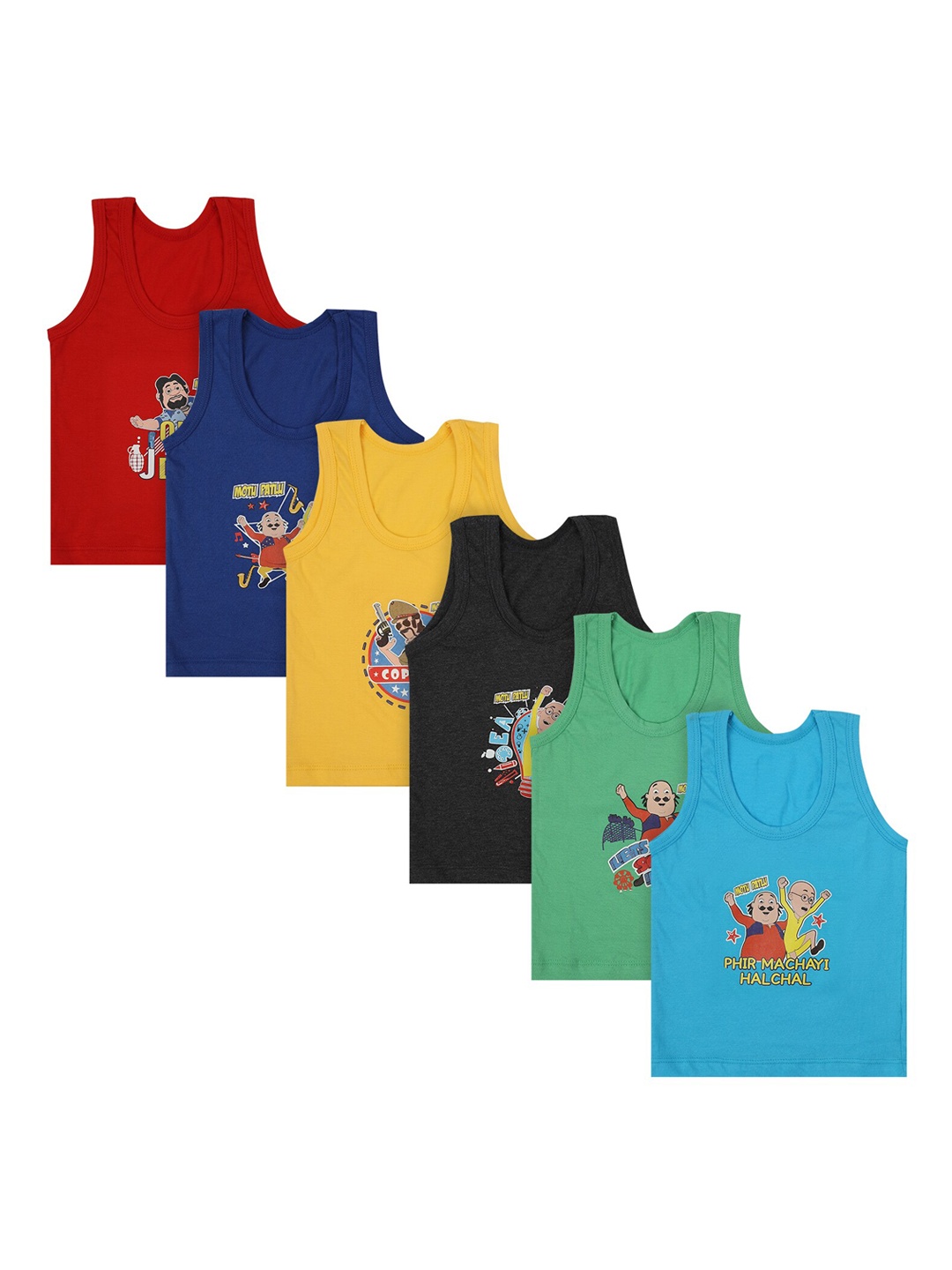 

Bodycare Kids Pack Of 6 Assorted Cotton Motu Patlu Basic Innerwear Vests
