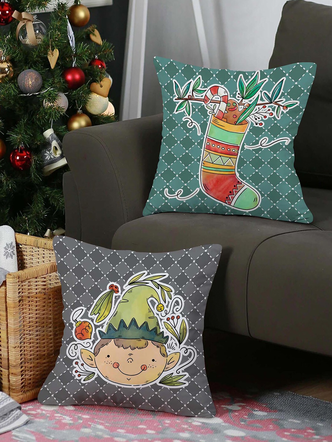 

TIED RIBBONS Set of 2 Christmas Decoration Square Cushion Covers, White