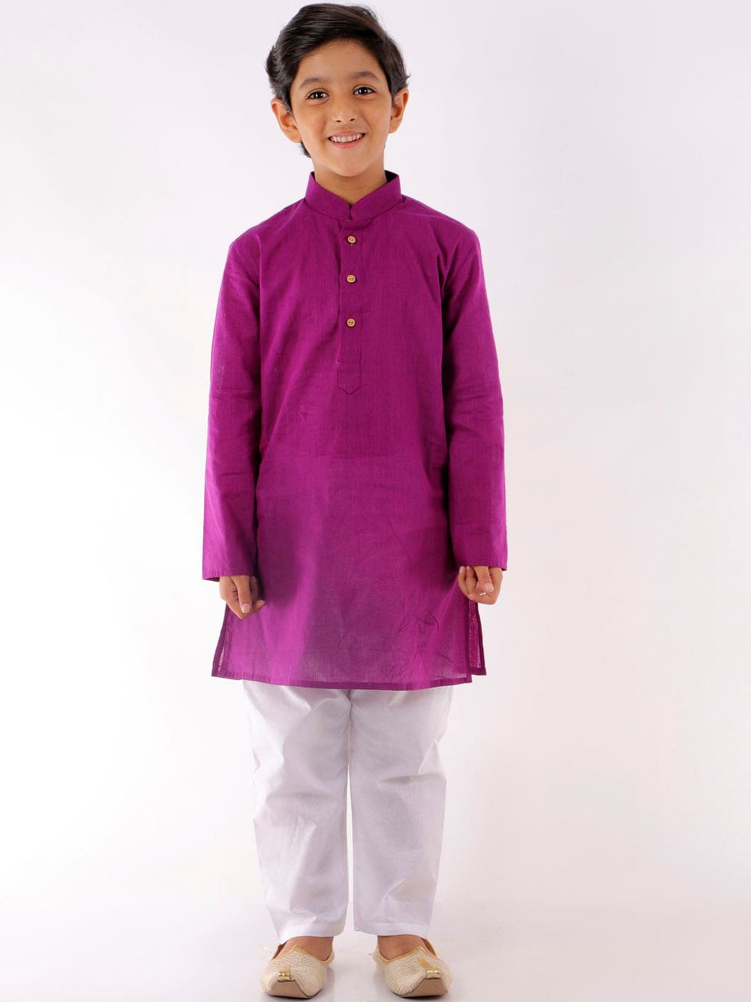 

YK Boys Purple & White Straight Cotton Kurta with Pyjamas