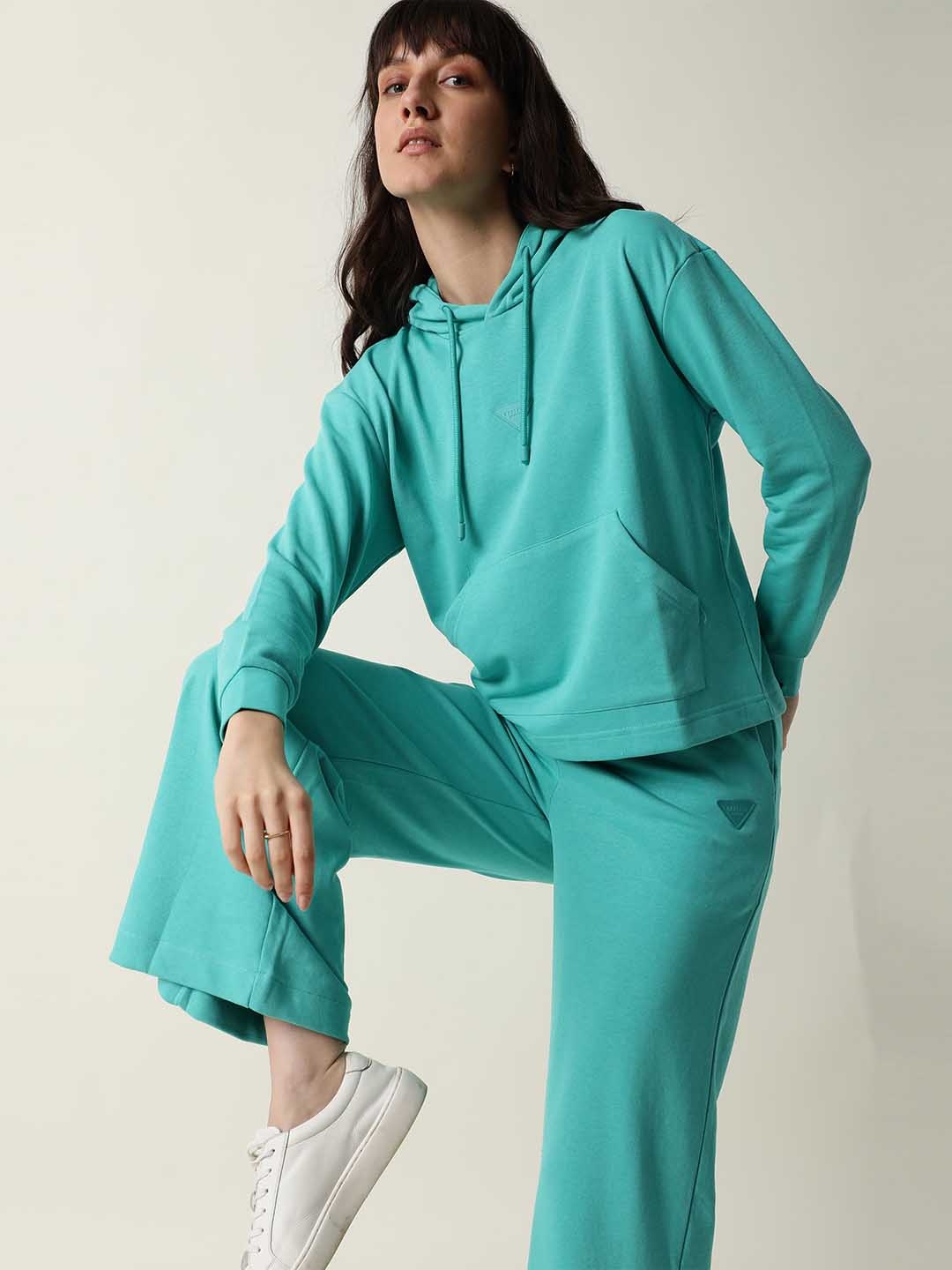 

RAREISM Women Turquoise Blue Solid Relaxed Fit Track Pants