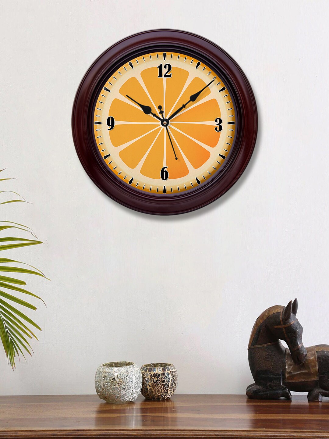 

999Store Orange & Black Printed Contemporary Wall Clock