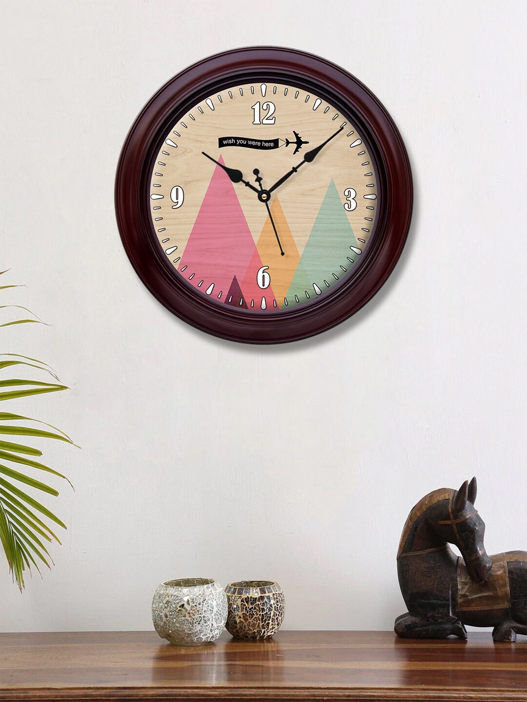 

999Store Brown & Pink Printed Contemporary Wall Clock