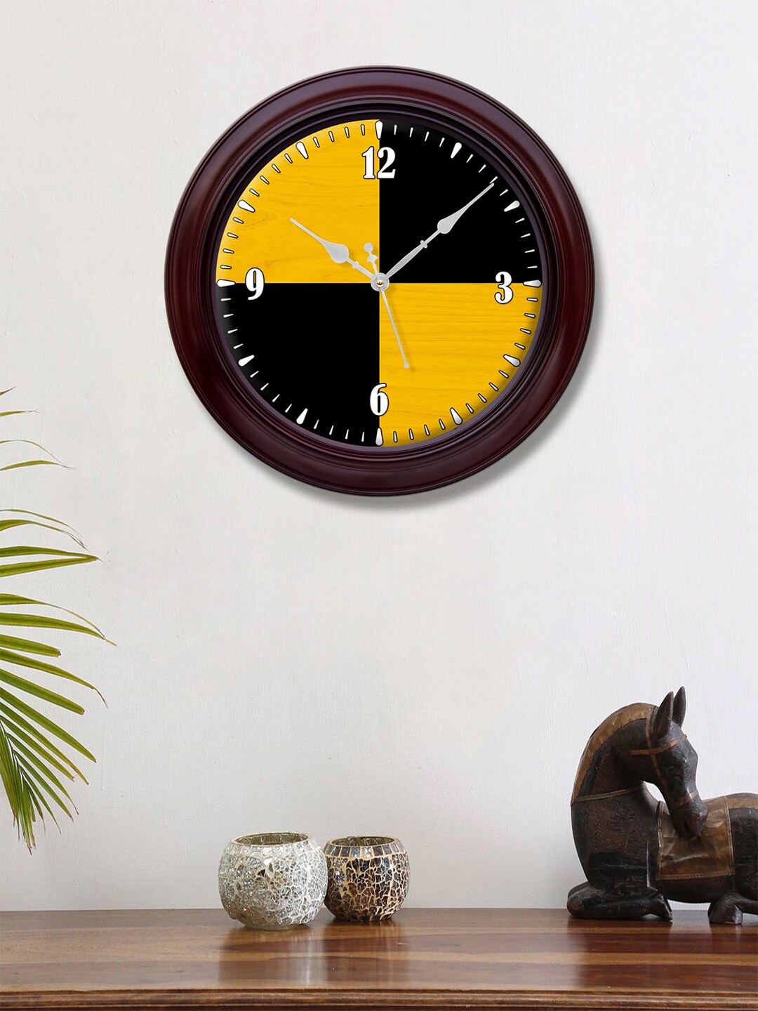 

999Store Yellow & Black Printed Contemporary Wall Clock