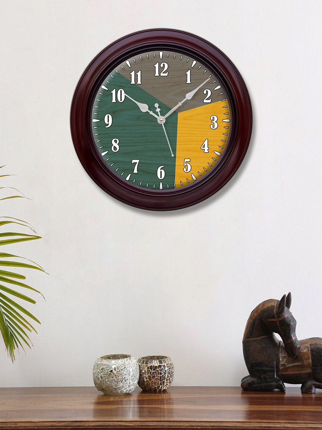 

999Store Green & Yellow Wood Texture Wall Clock