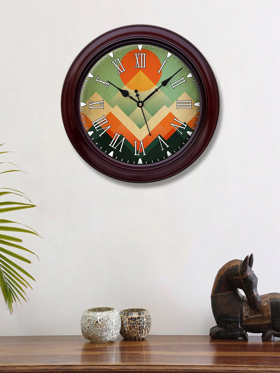 

999Store Brown & Green Printed Contemporary Wall Clock