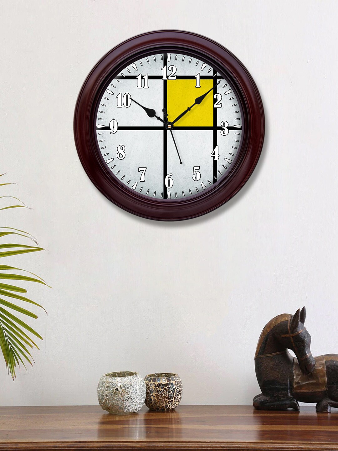 

999Store White & Yellow Printed Contemporary Wall Clock
