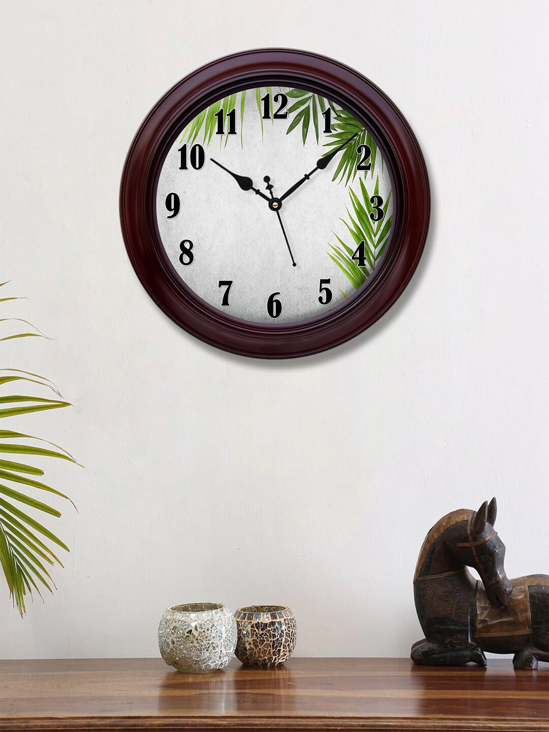 

999Store White & Green Printed Contemporary Wall Clock