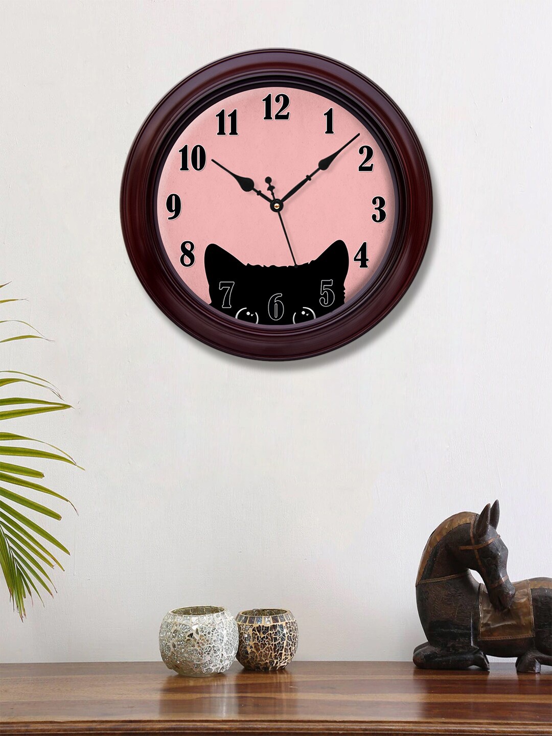 

999Store Pink & Brown Cute Cat Printed Contemporary Wall Clock