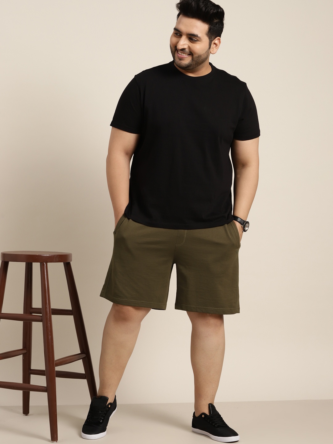 

Sztori Men Plus Size Olive Green Solid Panelled Shorts