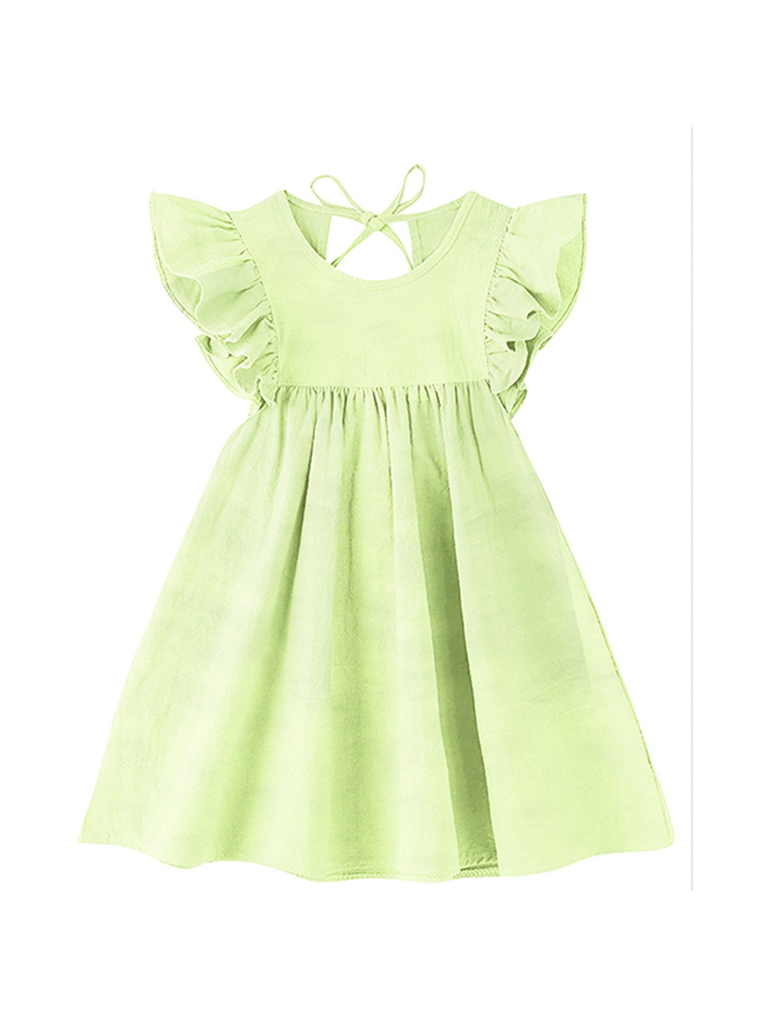 

THE BABY ATELIER Green Flutter Sleeves Dress