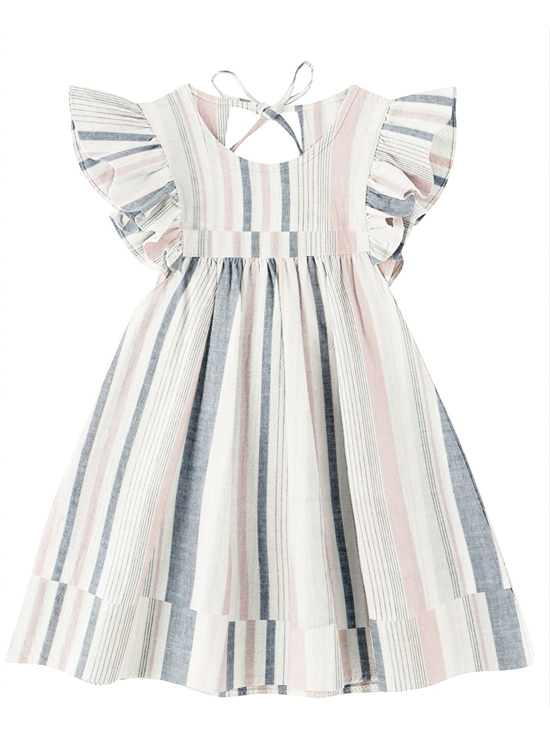

THE BABY ATELIER Girls Grey Striped Pure Cotton Nightdress