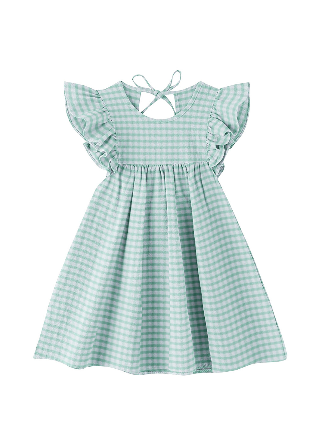 

THE BABY ATELIER Girls Green Checked Pure Cotton Nightdress