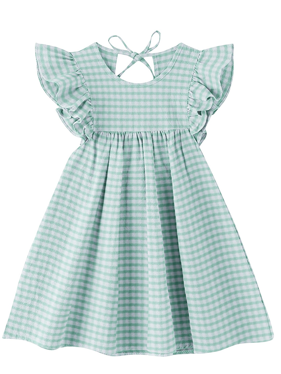 

THE BABY ATELIER Girls Green Checked Pure Cotton Nightdress