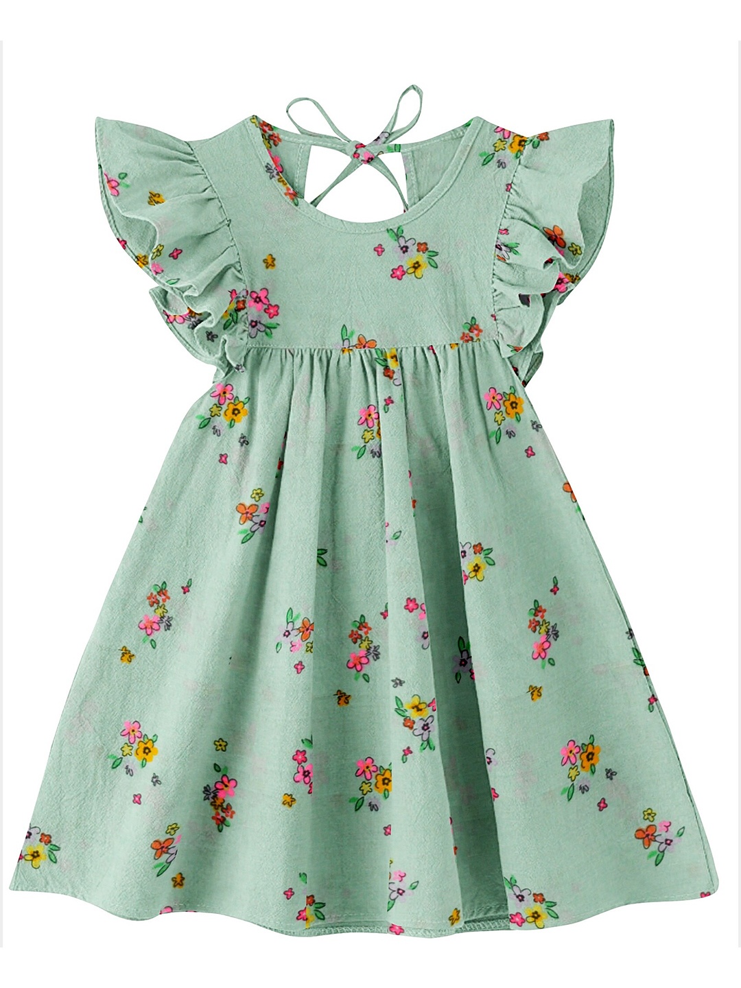 

THE BABY ATELIER Girls Green Printed Pure Cotton Nightdress