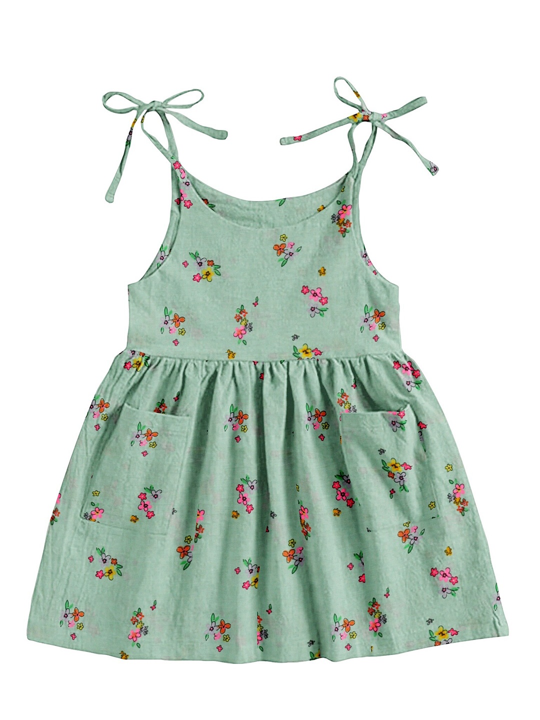 THE BABY ATELIER Girls Green & Orange Printed Pure Cotton Nightdress