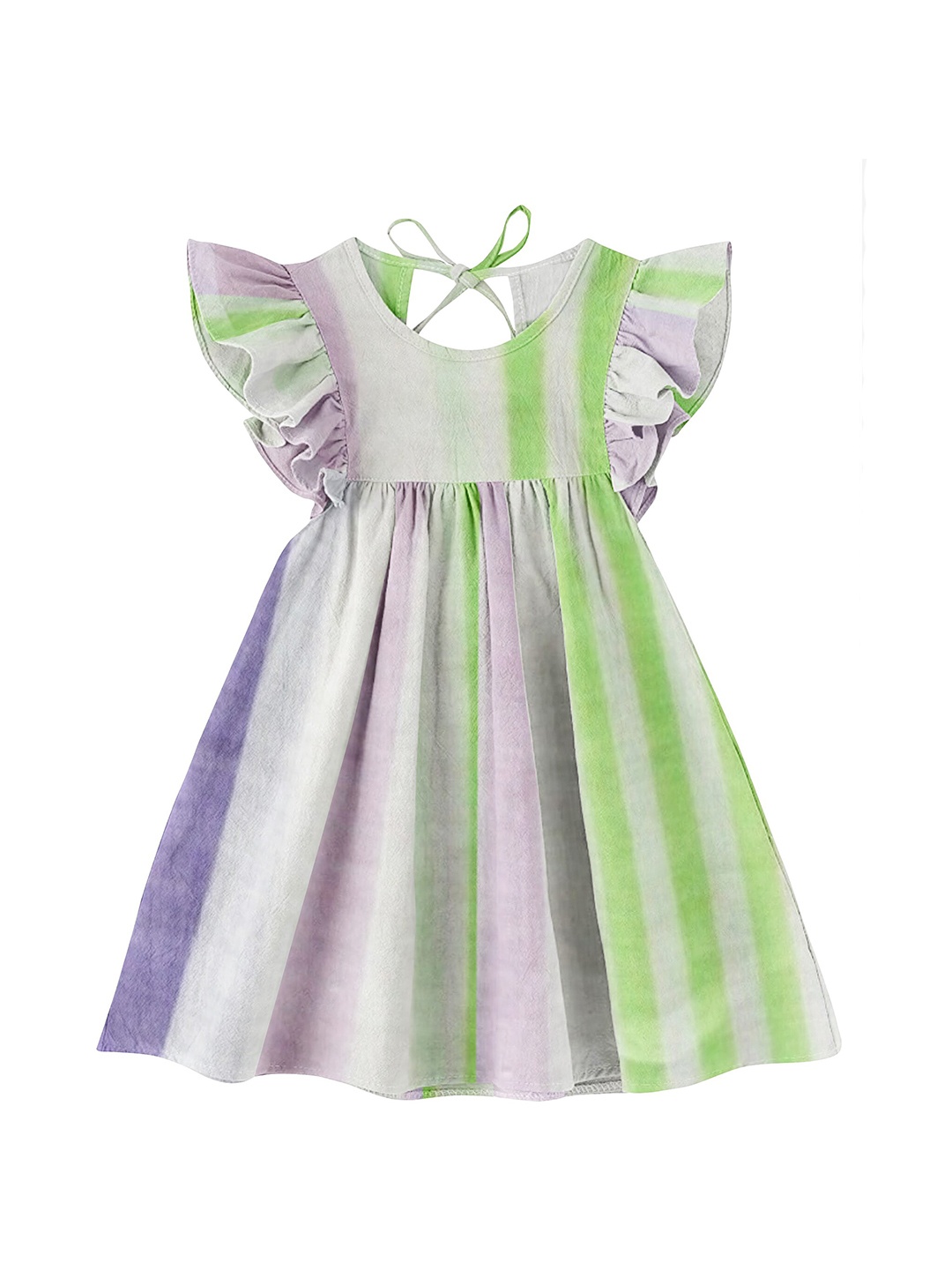 

THE BABY ATELIER Purple & Green Striped A-Line Dress