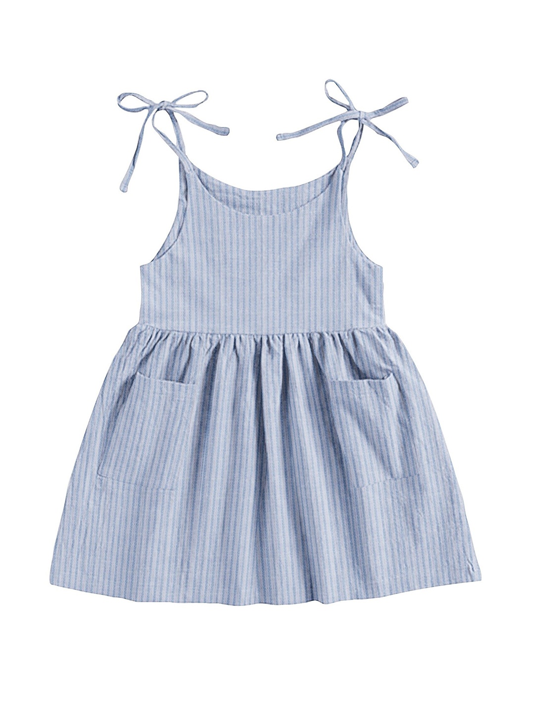 

THE BABY ATELIER Girls Blue Striped Pure Cotton Nightdress