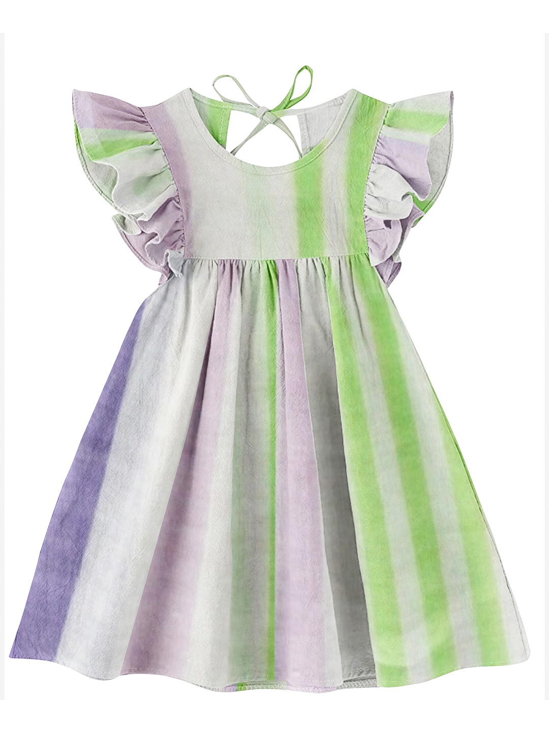 

THE BABY ATELIER Girls Purple & Green Striped Pure Organic Cotton Nightdress