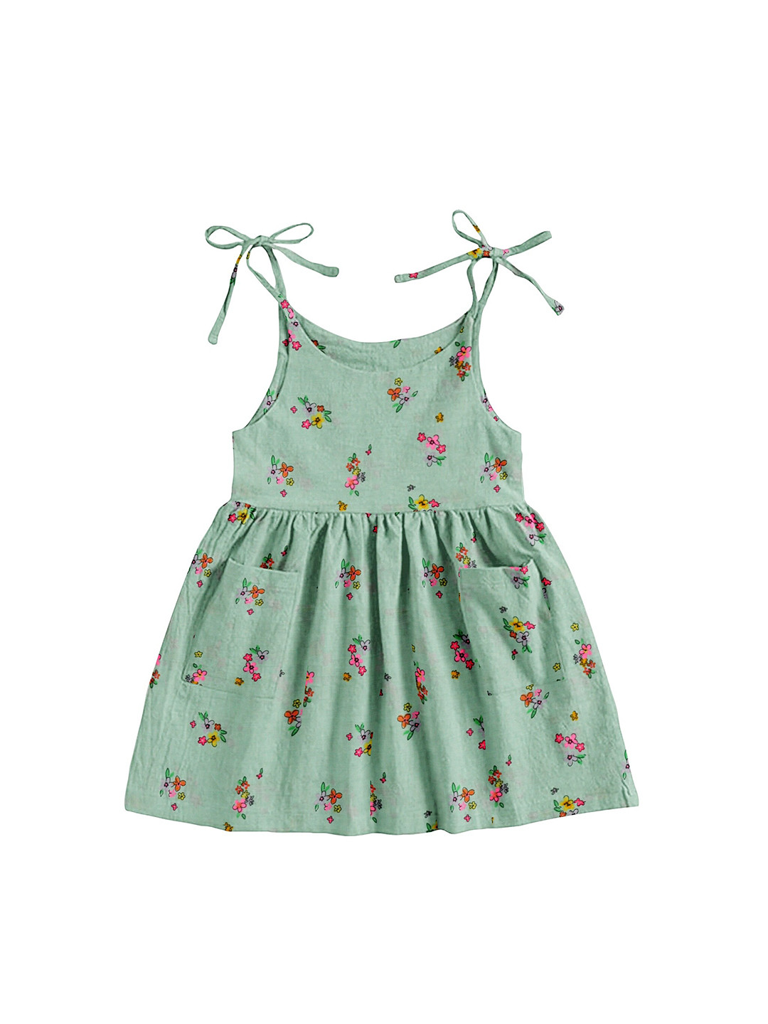 

THE BABY ATELIER Girls Green Printed Pure Cotton Nightdress