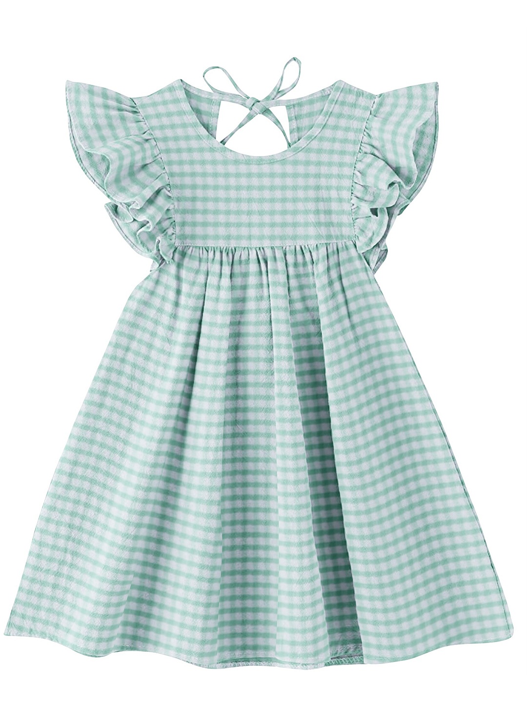 

THE BABY ATELIER Girls Green & White Checked Pure Organic Cotton Nightdress