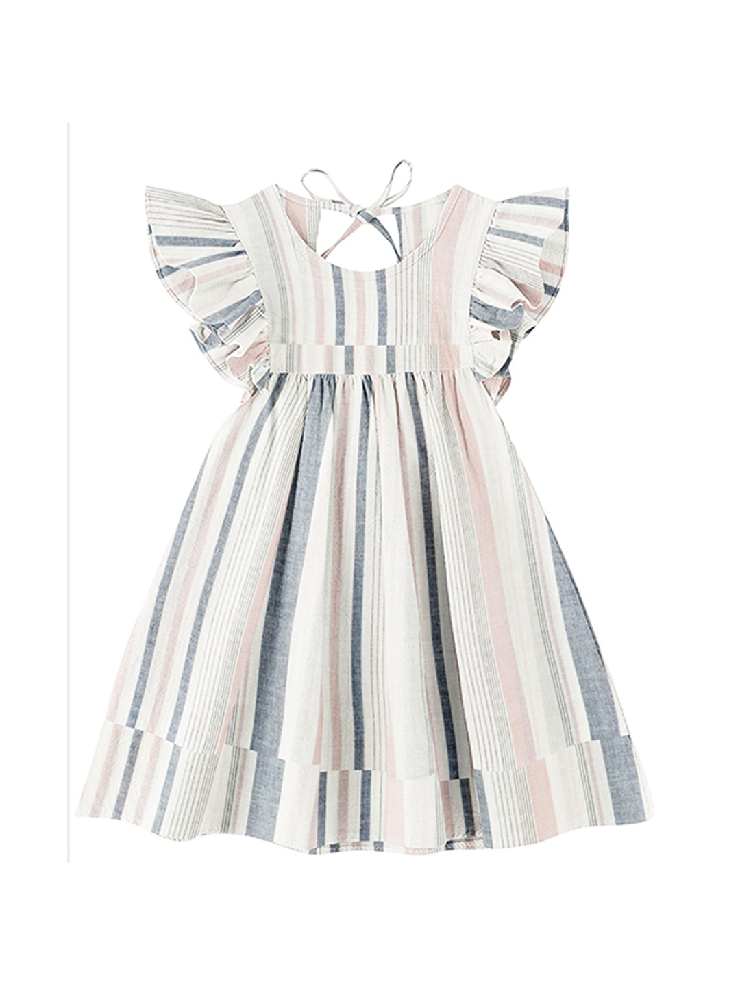 

THE BABY ATELIER Girls Grey Striped 100% Organic Cotton Nightdress